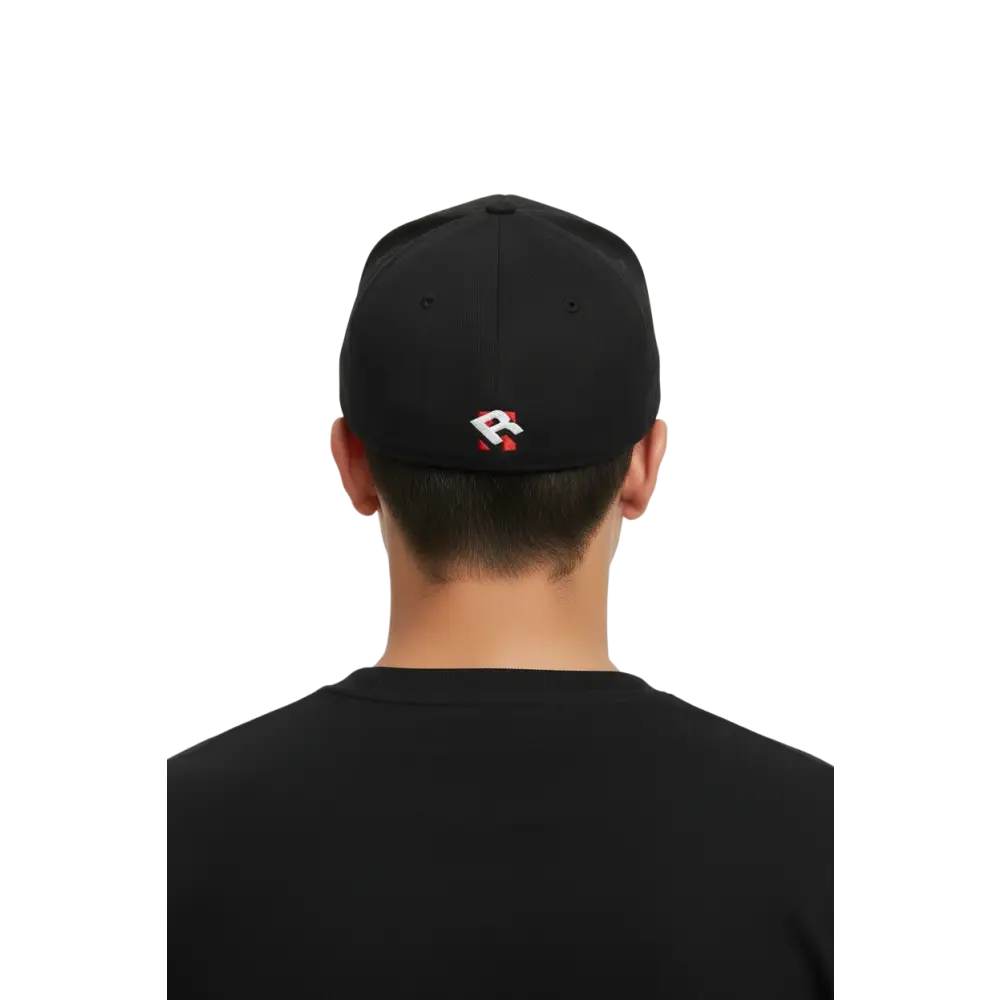 Hustle Hard flexi fit baseball cap with embroidered white and red logo on back