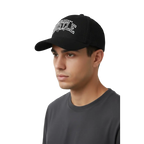Black flexi fit baseball cap with white Hustle Hard embroidery