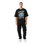 Hustle Mentality Bear Graphic Tee: black oversized cotton unisex classic with colorful cartoon bear and urban text