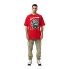 Red hustle mentality bear graphic tee in cotton unisex classic style