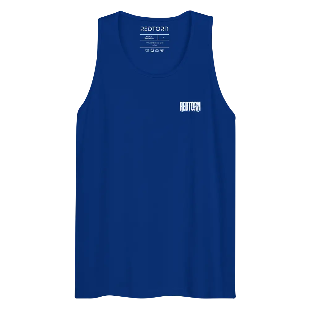 Japanese racer mens tank top in royal blue cotton with white logo