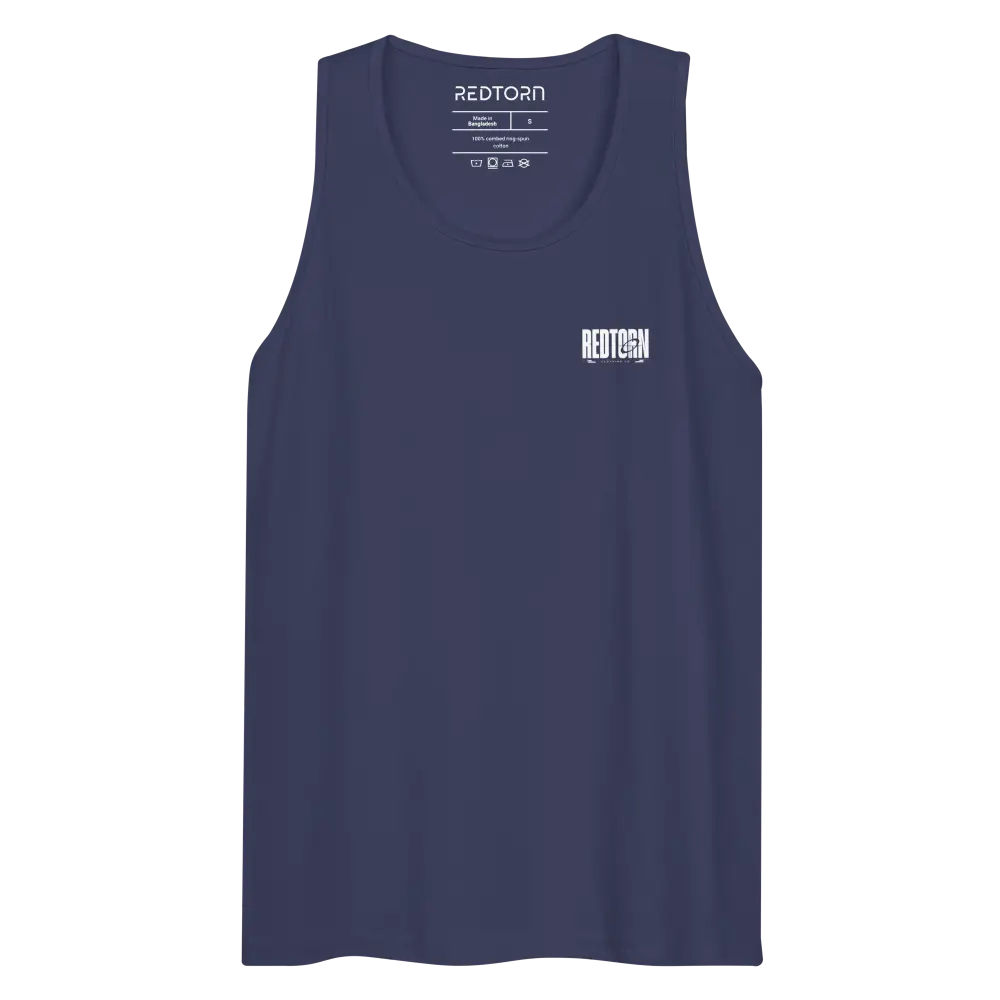 Japanese Racer mens tank top in navy blue cotton with white logo