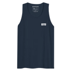 Navy blue Japanese racer mens tank top with redtoh logo, cotton hustle premium