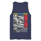 Japanese racer tank top for men with car and checkered flag graphic