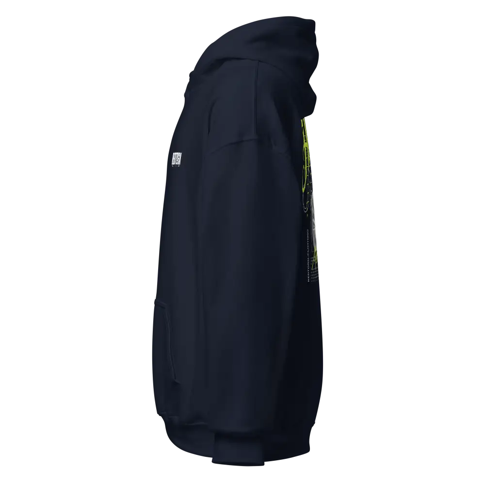 Navy blue unisex adult hoodie with Redeem Hustle Mentality gangster graphic