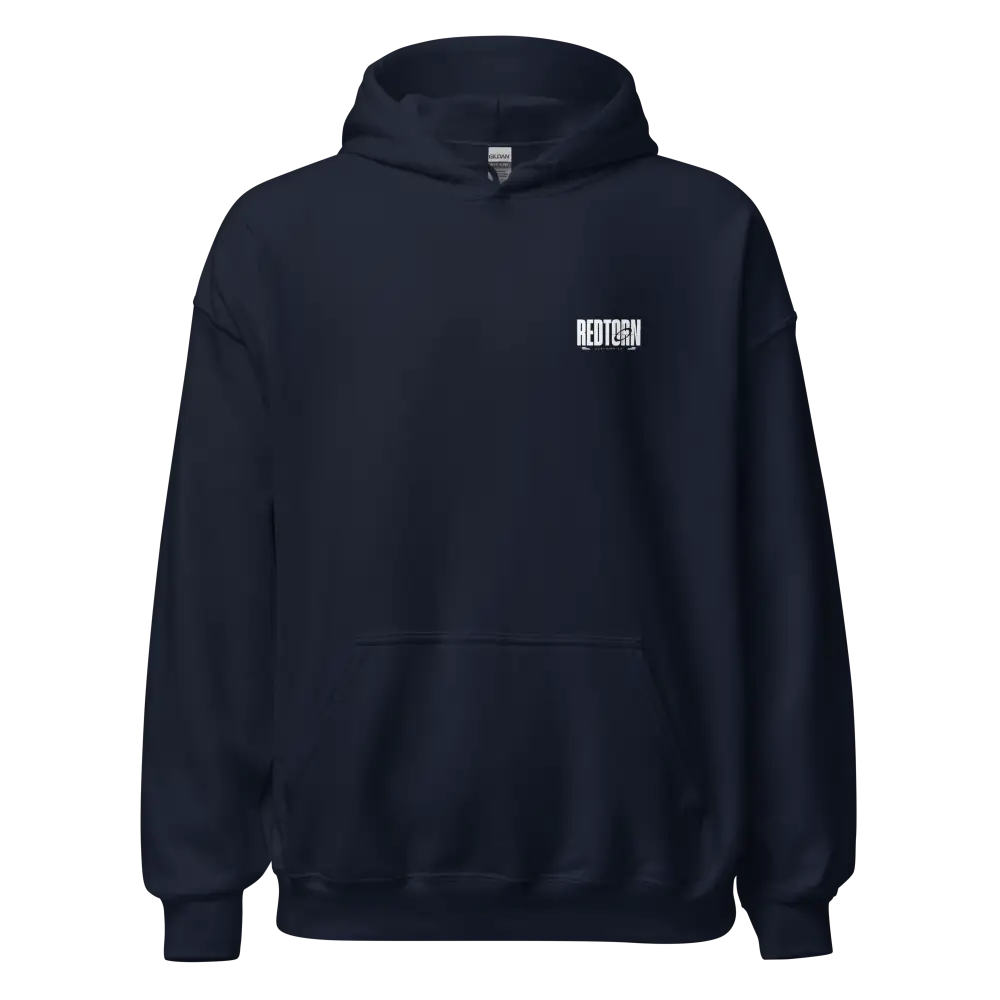Navy blue unisex adult hoodie with Rereturn hustle mentality logo