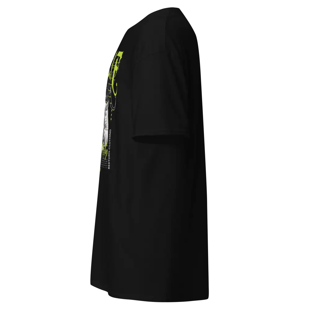 Hustle Mentality gangster graphic tee with neon green chef jacket pattern