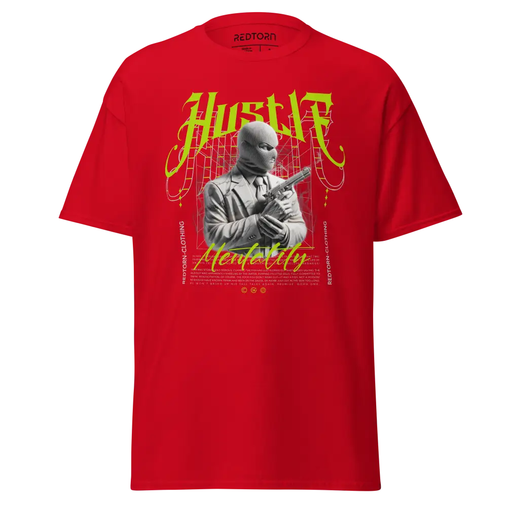 Red Hustle Mentality Gangster Graphic Unisex Adult Tee