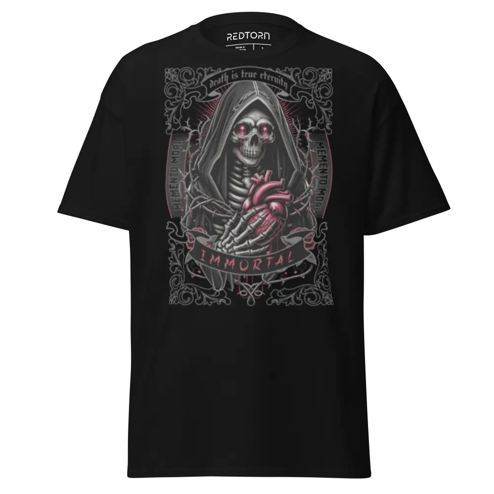 Black Skull Heart Unisex Classic Tee with Short Sleeve Cotton