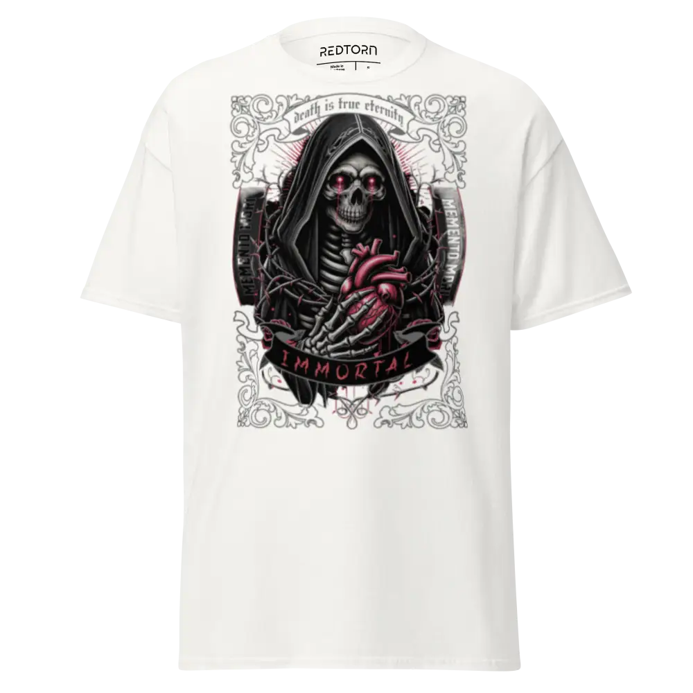Skull Heart Unisex Classic Tee with black red grim reaper anatomical heart design