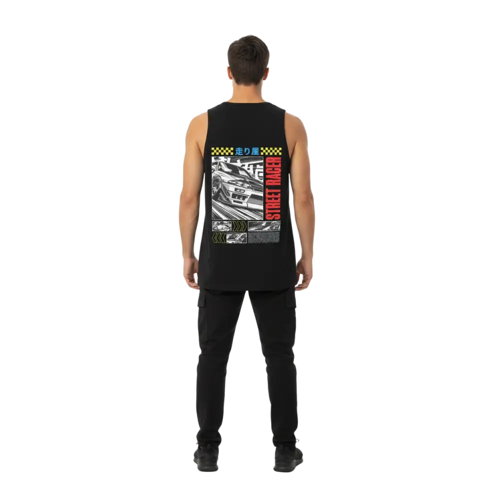 Japanese racer mens tank top with bold street racer graphic