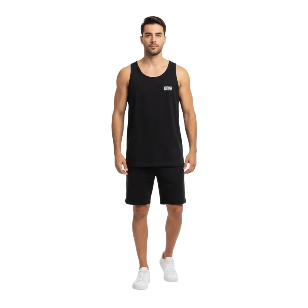 Japanese racer mens tank top in black with white logo on chest