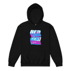 Red Hot Wars glitch retro kids unisex hoodie in black with neon graphic