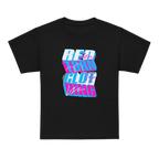 Glitch Logo Kids Cotton T-Shirt in black with neon pink and blue red clothing graphic
