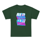 Glitch Logo Kids Cotton T-Shirt with green fabric and bold red clothing graphic