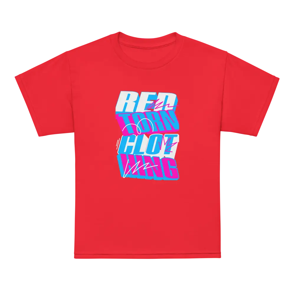 Glitch Logo Kids Cotton T-Shirt in red with bold graphic design