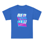 Royal Blue Glitch Logo Kids Cotton T-Shirt with Neon Red Lion Graphic