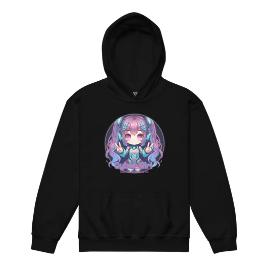 Redtorn Cyber Girl Anime Hoodie in black with pastel anime design