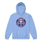 Pastel Cyber Girl anime hoodie in baby blue with character design for kids clothing