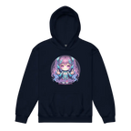 Navy blue anime hoodie with cyber girl design for kids clothing