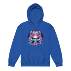 Royal blue anime hoodie with cyber girl design for kids clothing
