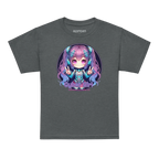 Cyber Girl Anime Kids Graphic Tee: Charcoal Gray T-Shirt with Chibi Design