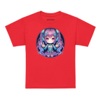 Cyber Girl Anime Graphic Tee for kids: red t-shirt with chibi design