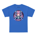 Cyber Girl Anime Kids Graphic Tee: blue t-shirt with chibi girl in teal pink hair