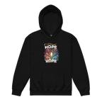 Eternal Hope Floral kids hoodie with black base, fireworks, and hope text
