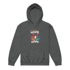 Eternal Hope Floral kids hoodie in charcoal gray with colorful design and hope text