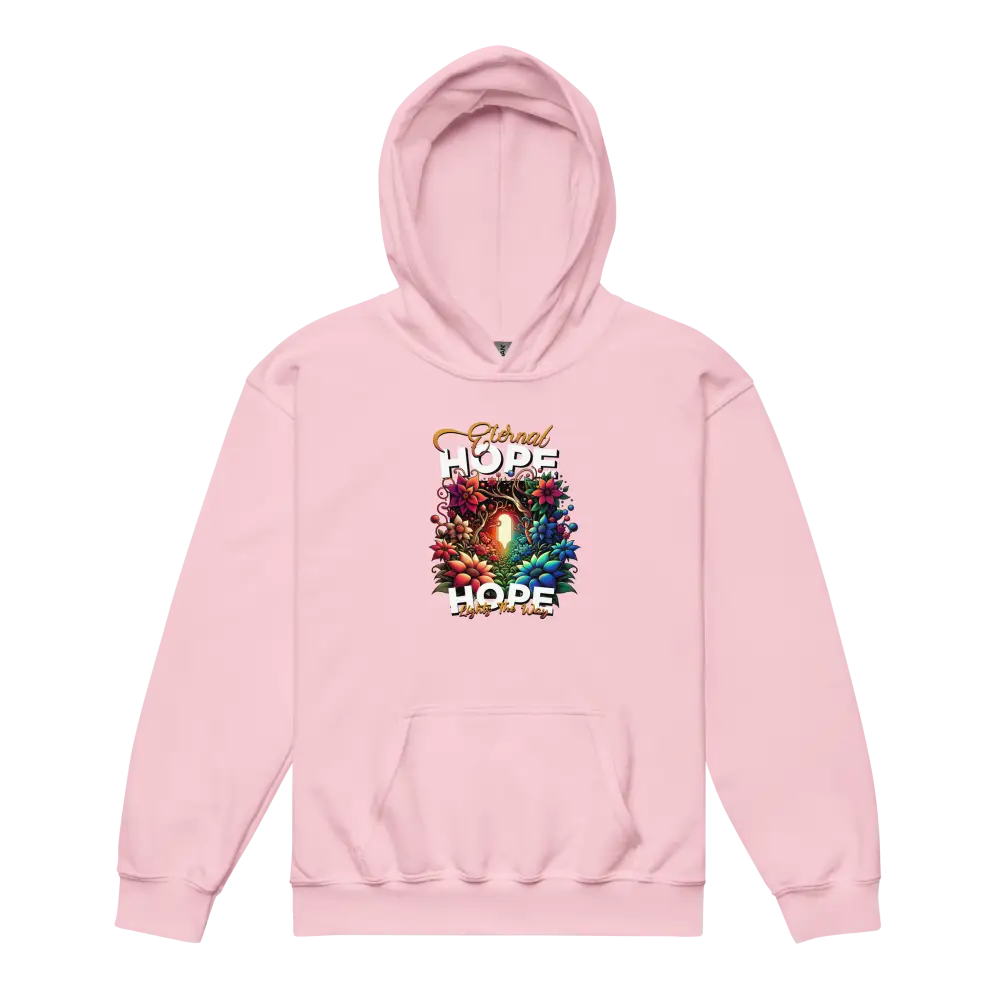 Eternal Hope Floral kids hoodie in pink with floral design and hope text