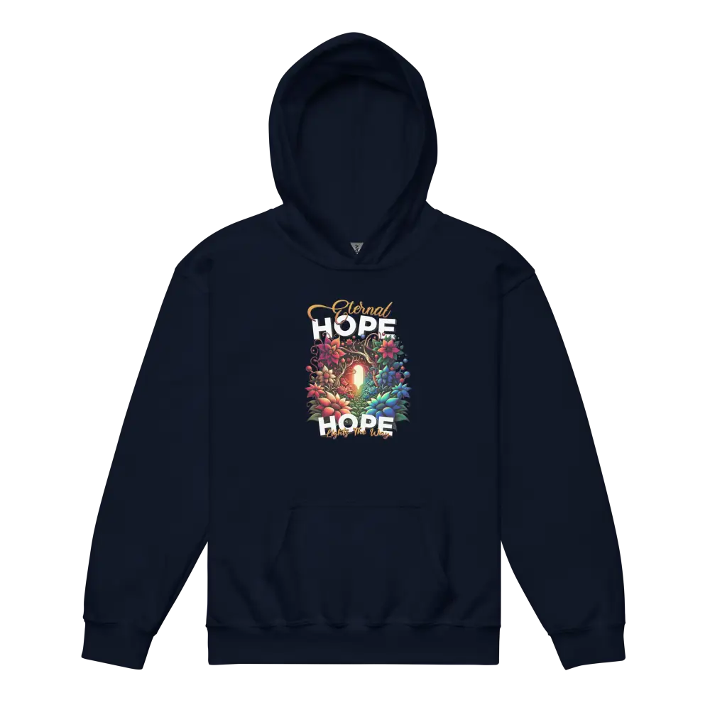 Eternal Hope Floral kids hoodie in navy blue with fireworks design