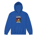 Eternal Hope Floral kids hoodie in royal blue with hope text and floral design