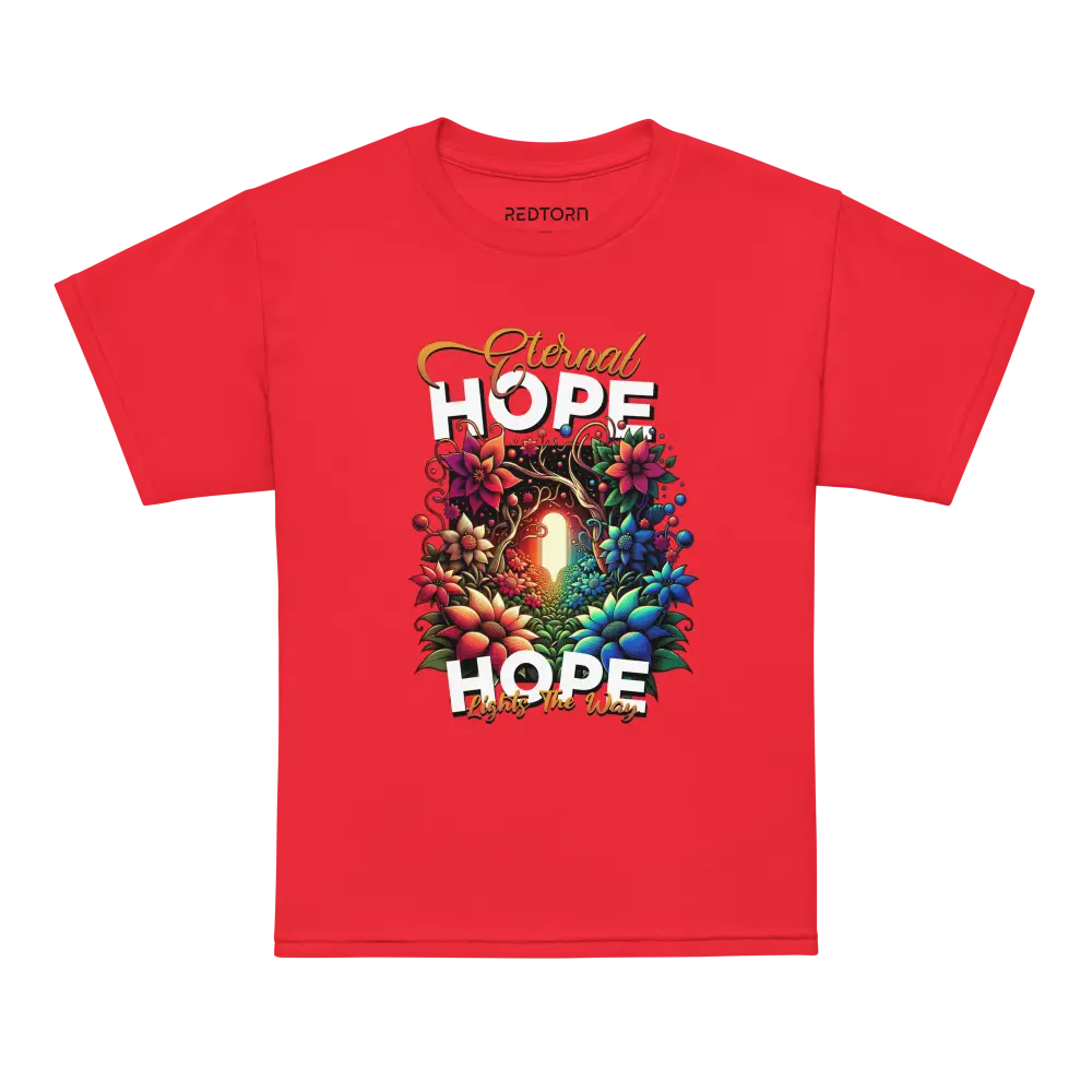 Eternal Hope Floral Kids T-Shirt in red with colorful floral design