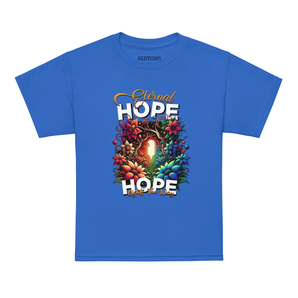 Eternal Hope Floral Kids T-Shirt in royal blue with gold text