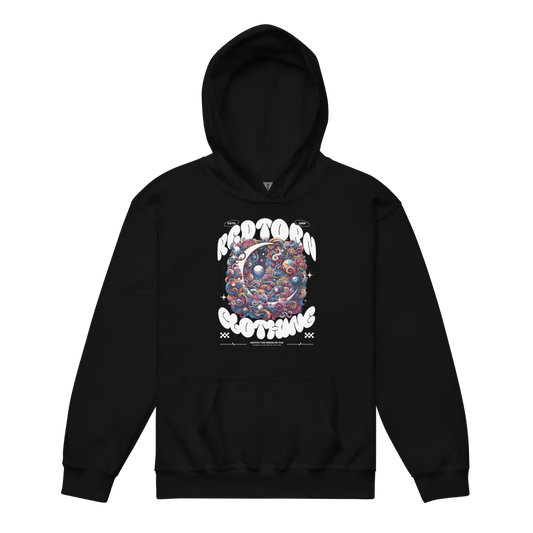 Redtorn Galaxy Kids colorful space design black hoodie with vibrant graphic front