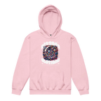 Pink kids unisex hoodie with colorful space galaxy design