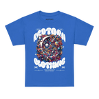 Kids cotton t-shirt in royal blue with colorful space design of planets and stars