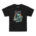Alien astronaut kids galaxy graphic tee in black with green and orange accents