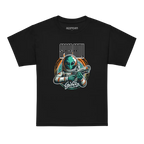 Alien astronaut kids galaxy graphic tee in black with green and orange accents
