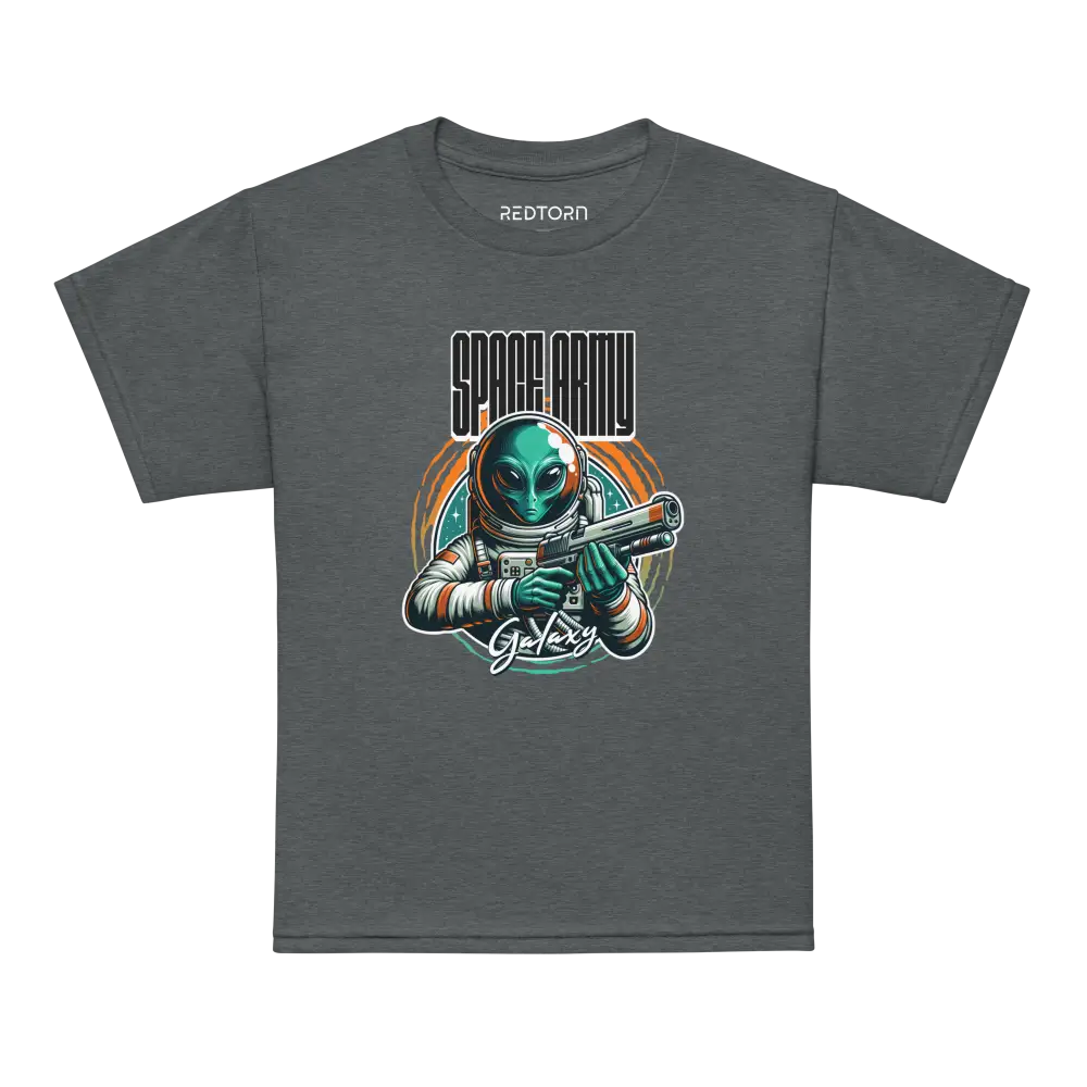 Alien Astronaut Kids T-Shirt in Charcoal Gray with Galaxy Graphic Tee