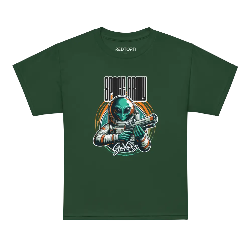 Alien Astronaut Kids T-Shirt: Green Galaxy Graphic Tee