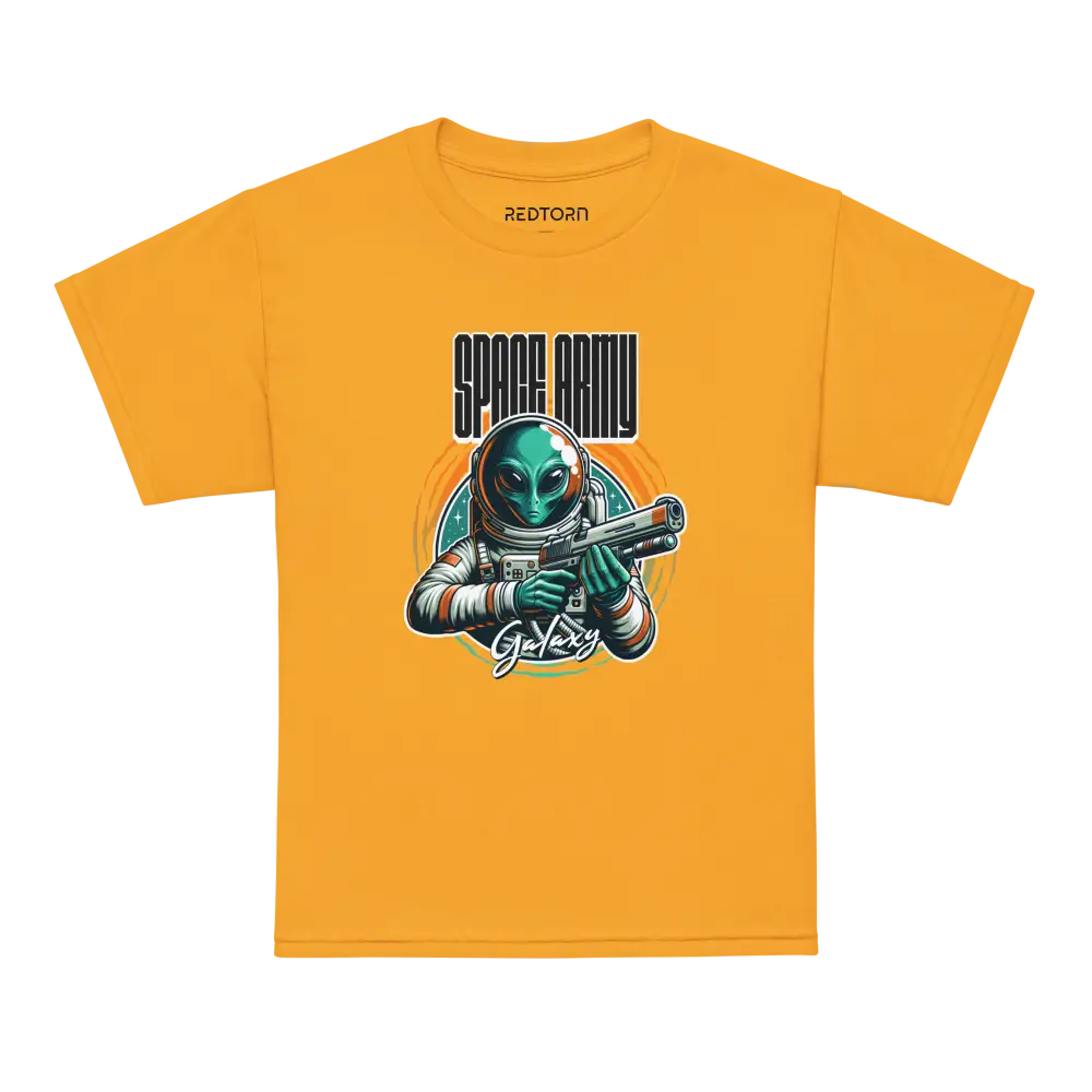 Alien Astronaut Kids T-Shirt with Yellow Galaxy Graphic Tee Design