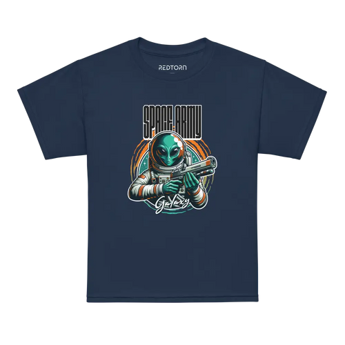 Alien Astronaut Kids T-Shirt: Navy Blue Galaxy Graphic Tee