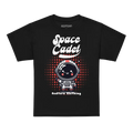 Space Cadet Kids Graphic Tee: Black T-Shirt with Red Polka Dots