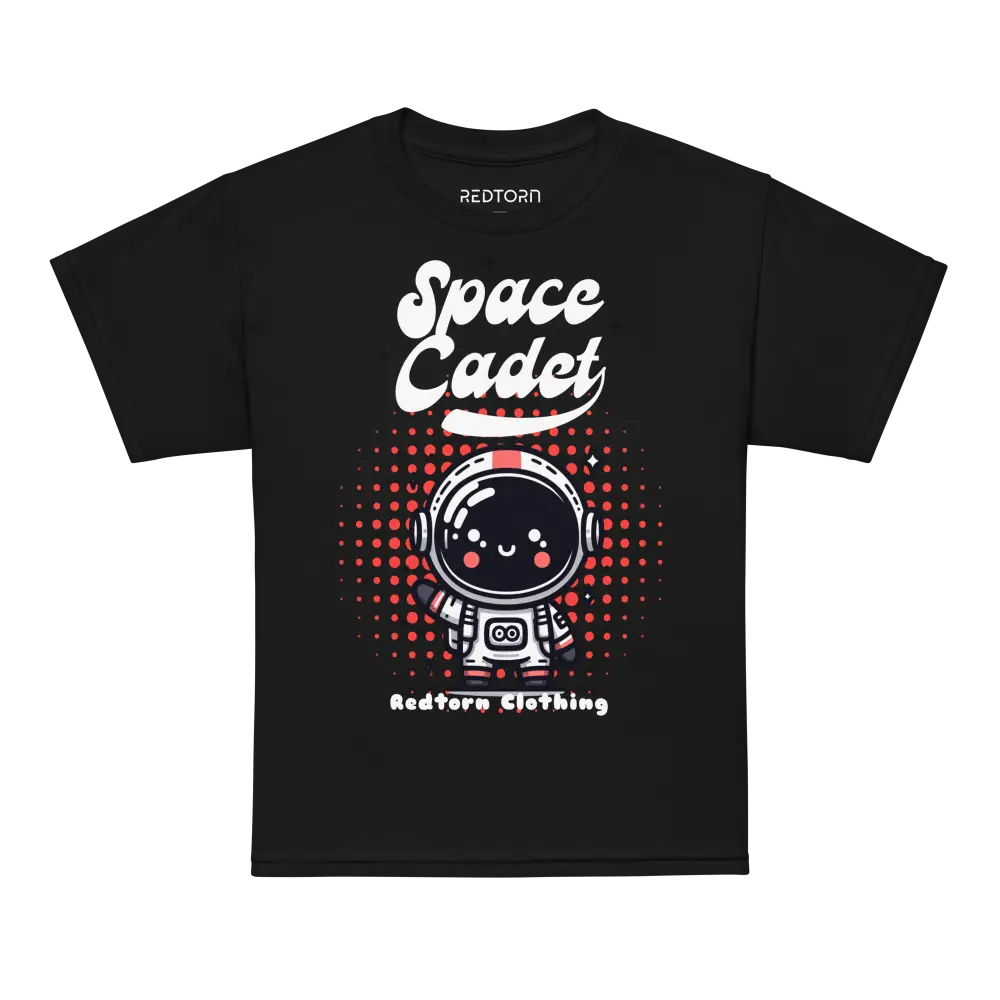 Space Cadet Kids Graphic Tee: Black T-Shirt with Red Polka Dots