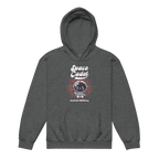 Space Cadet kids hoodie in charcoal gray with red accents
