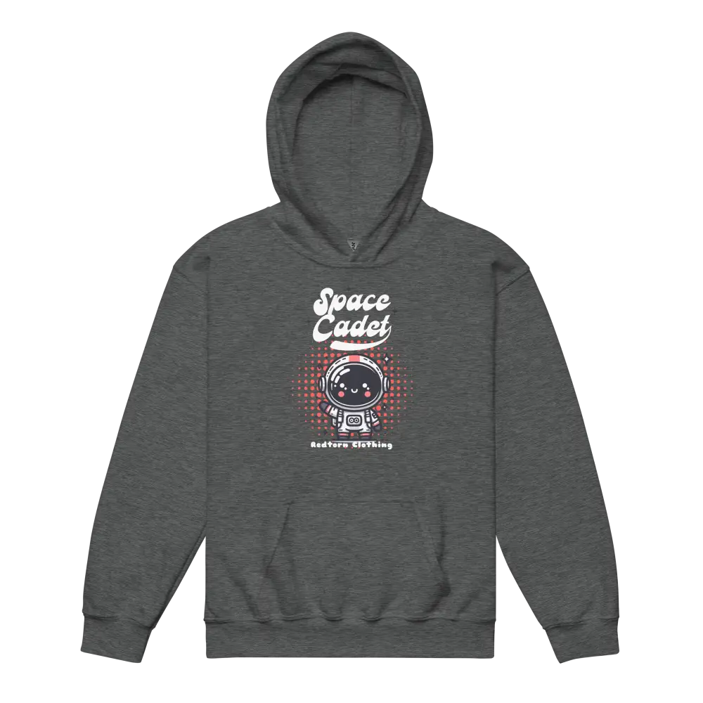 Space Cadet kids hoodie in charcoal gray with red accents