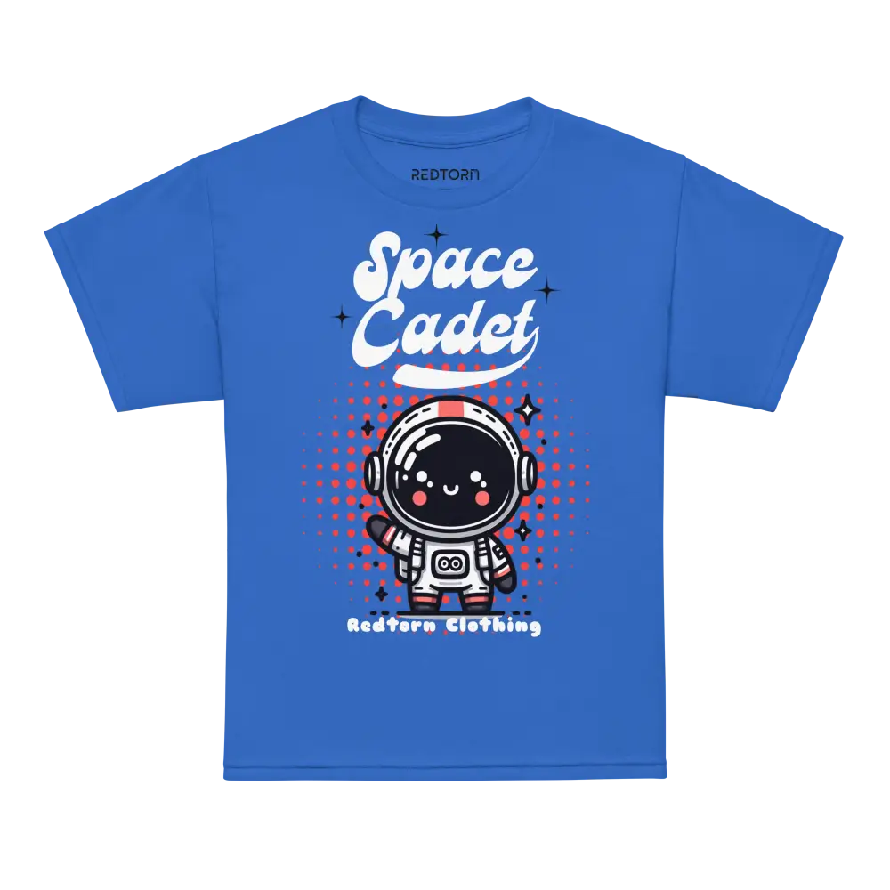 Royal blue Space Cadet kids graphic tee with astronaut and stars