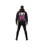 Lust hoodie from Deadly Sins Collection: black premium Australian streetwear with pink purple winged figure and lust text
